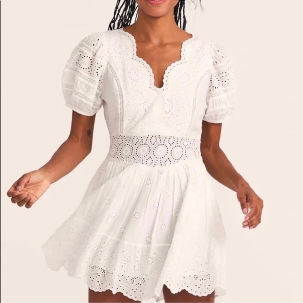 LoveShackFancy White Eyelet Mini Dress
